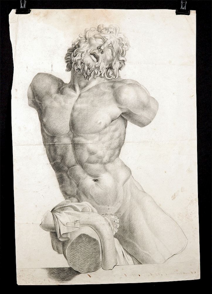 Appraisal: Italian Drawing of Mannerist Baroque Statue - An antique charcoal