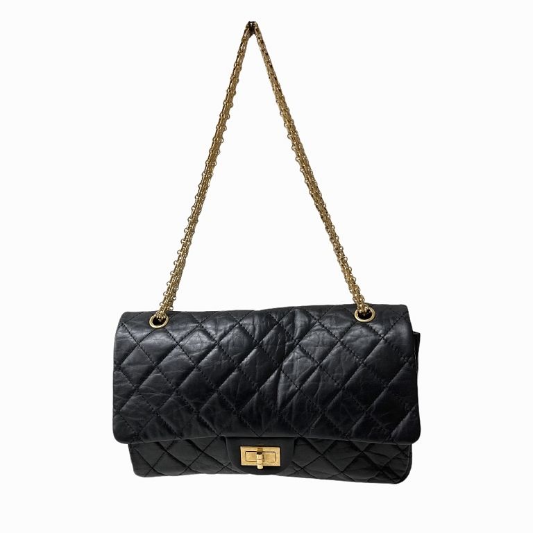 Appraisal: Chanel Shoulder Bag in Black with Gold Chain Strap Chanel