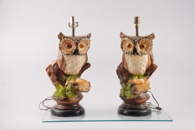 Appraisal: Pair of Composite Owl Lamps H