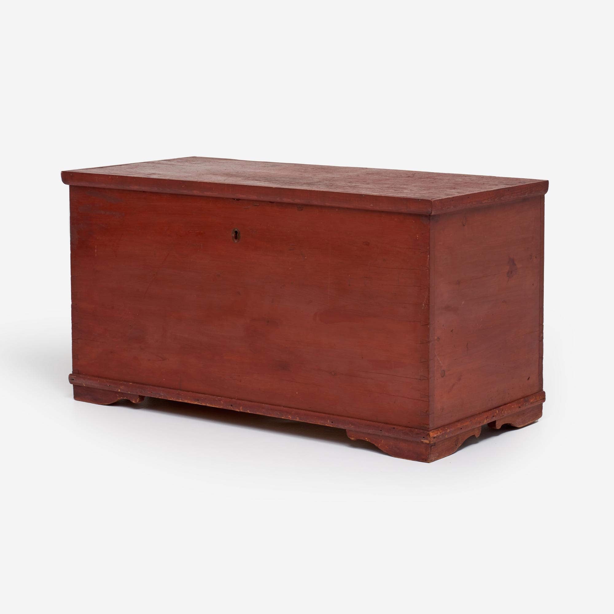 Appraisal: AMERICAN PINE BLANKET CHEST WITH RED PAINT TH C A