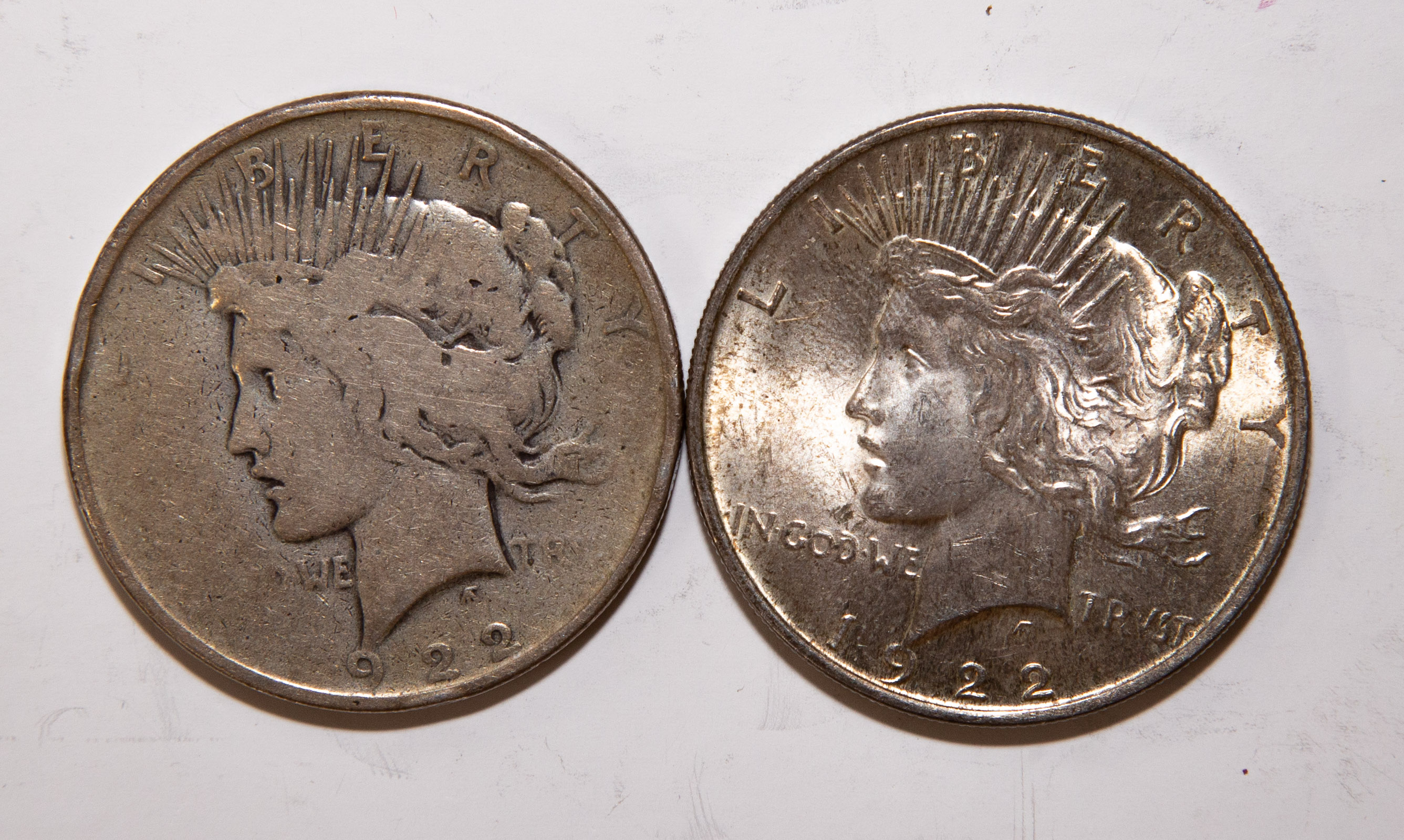 Appraisal: A PAIR OF PEACE DOLLARS Toned AU and AG G