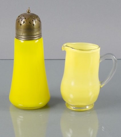 Appraisal: Yellow Sugar Shaker PitcherClear handle on pitcher Loss of black