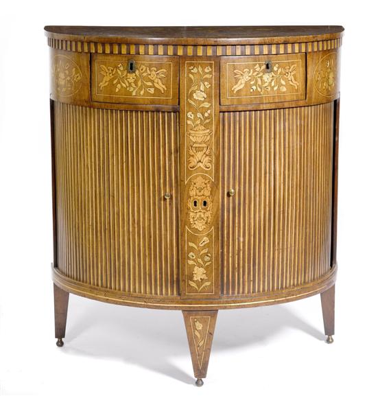 Appraisal: A MARQUETRY DEMI-LUNE SIDEBOARD in Louis XVI style Holland circa