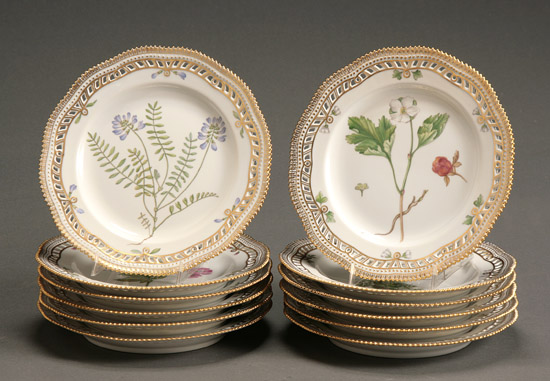 Appraisal: Set of Twelve Royal Copenhagen 'Flora Danica' Reticulated Luncheon Plates