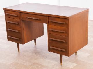 Appraisal: Teak Double Pedestal Desk Mid-Century modern double pedestal desk with