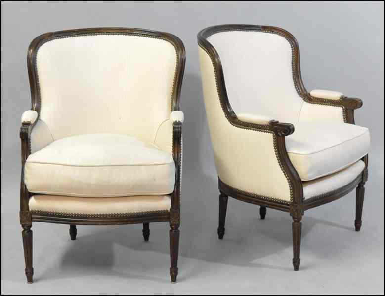 Appraisal: PAIR OF UPHOLSTERED BERGERES With nailhead trim Back height ''