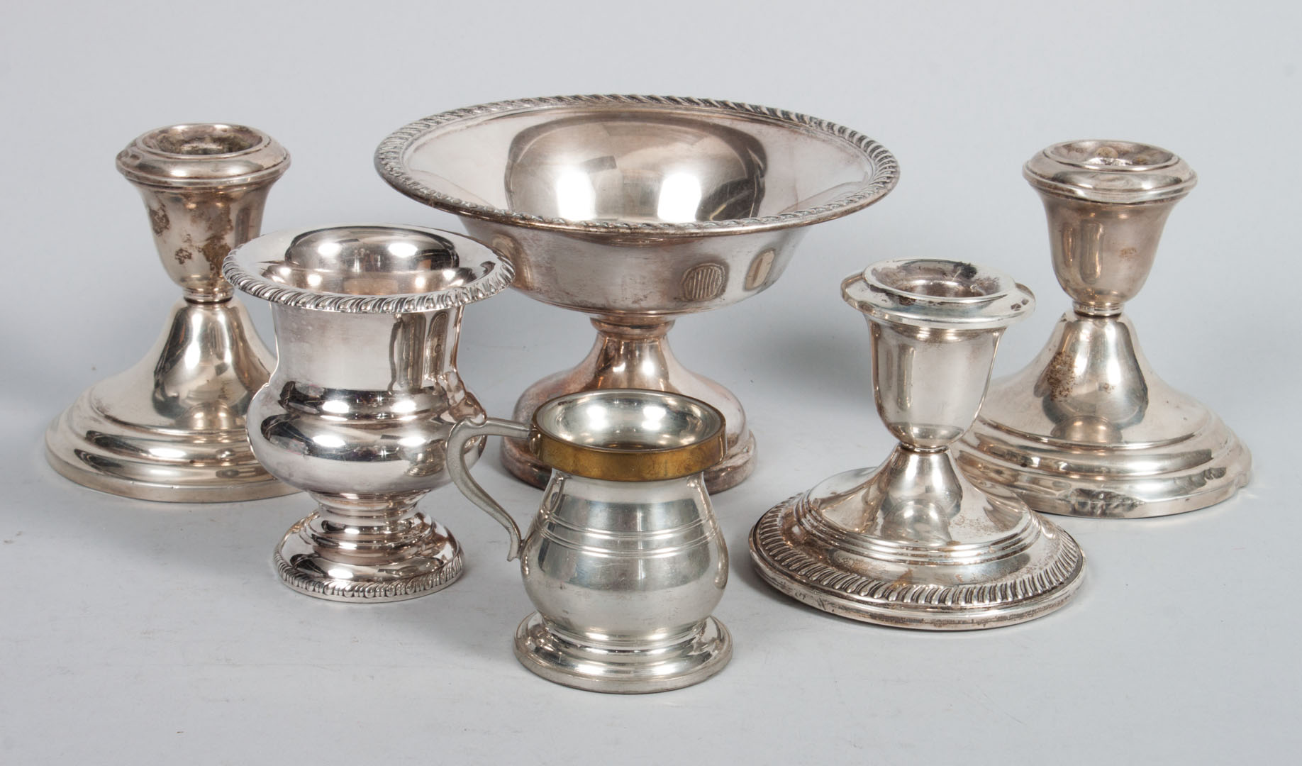 Appraisal: Five American silver silver-plated table items including three weighted sterling