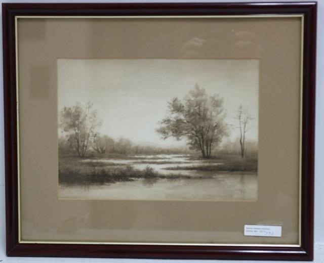 Appraisal: ALFRED ORDWAY - GRISAILLE DRAWING RIVER LANDSCAPE WAS PURCHASED FROM