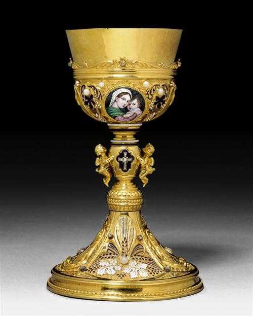 Appraisal: CHALICE Austria th century carat gold with gemstones Round foot