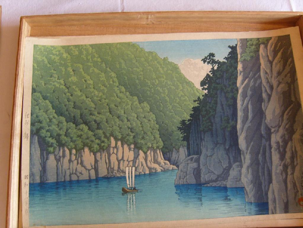 Appraisal: Two th century Japanese woodcuts circa open sail boat in