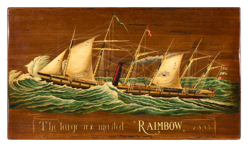 Appraisal: PAINTED WOOD PANEL THE LARGE SIX MASTED 'RAIMBOW' TH CENTURY