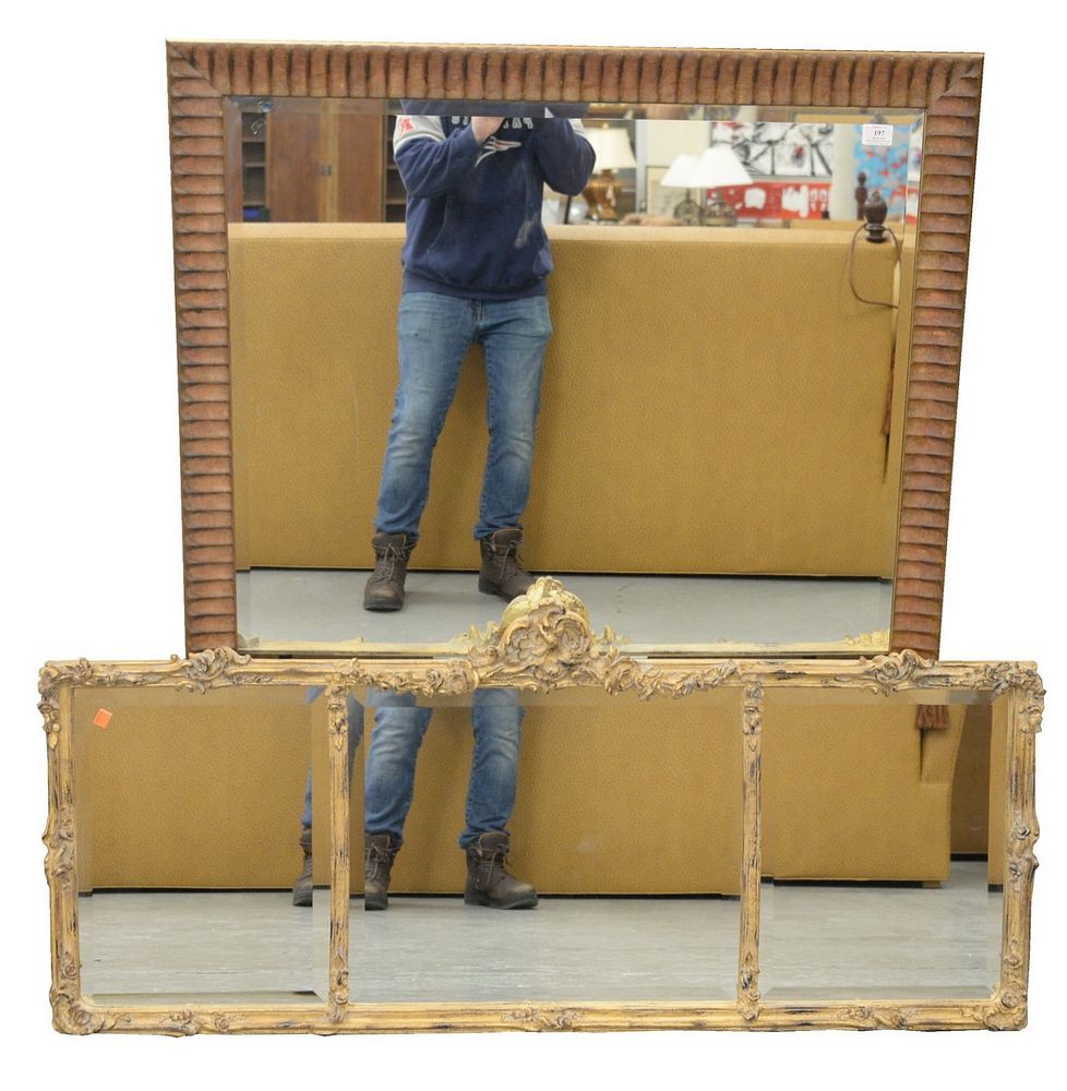 Appraisal: Two Large Contemporary Framed Mirrors rectangle having beveled edge x