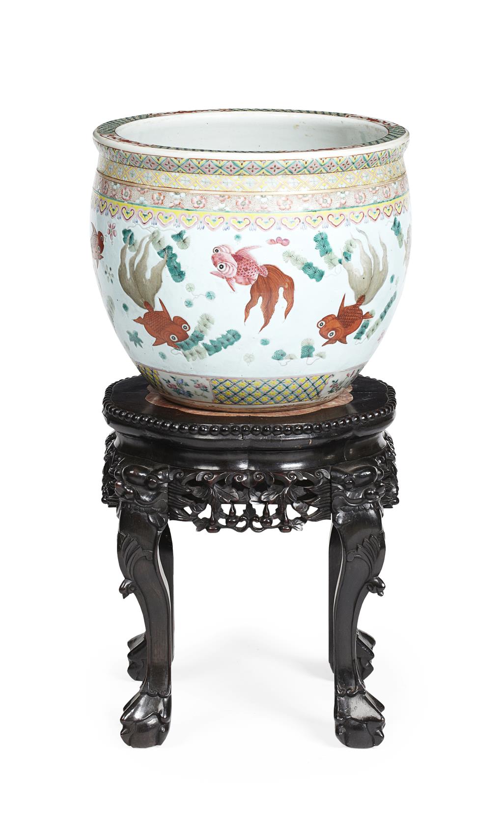 Appraisal: FAMILLE ROSE FISH BOWL AND MARBLE TOP STAND QING DYNASTY