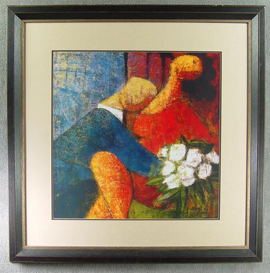 Appraisal: Modern Print Couple with floral bouquet Signed lower right Savard