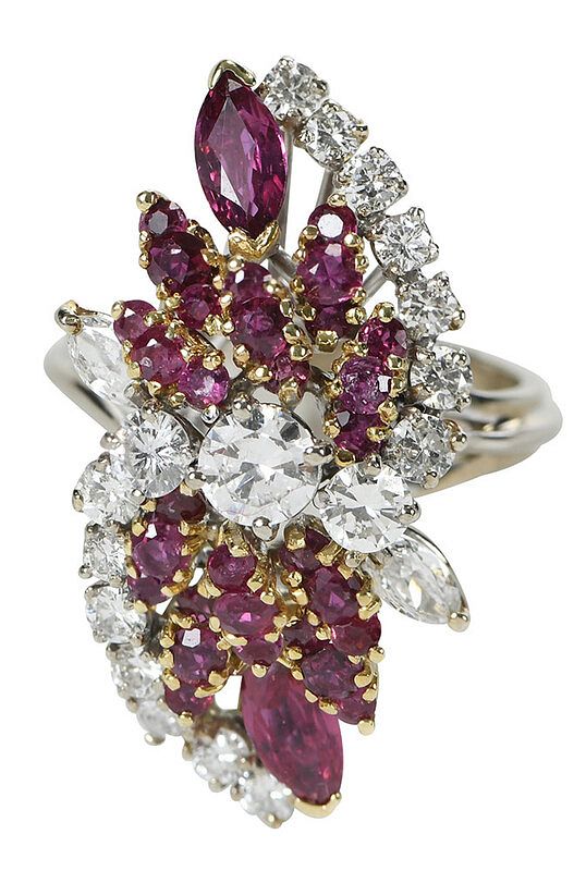 Appraisal: kt Diamond and Ruby Ring round brilliant and marquise cut