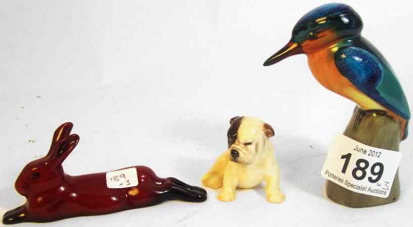 Appraisal: Royal Doulton Model of a Kingfisher on Rock Seated Bulldog