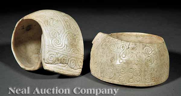 Appraisal: Two Tarascan Conch Shell Armbands c - each with incised