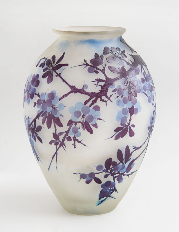 Appraisal: GALL CAMEO GLASS LARGE OVOID VASE Cut with violet and