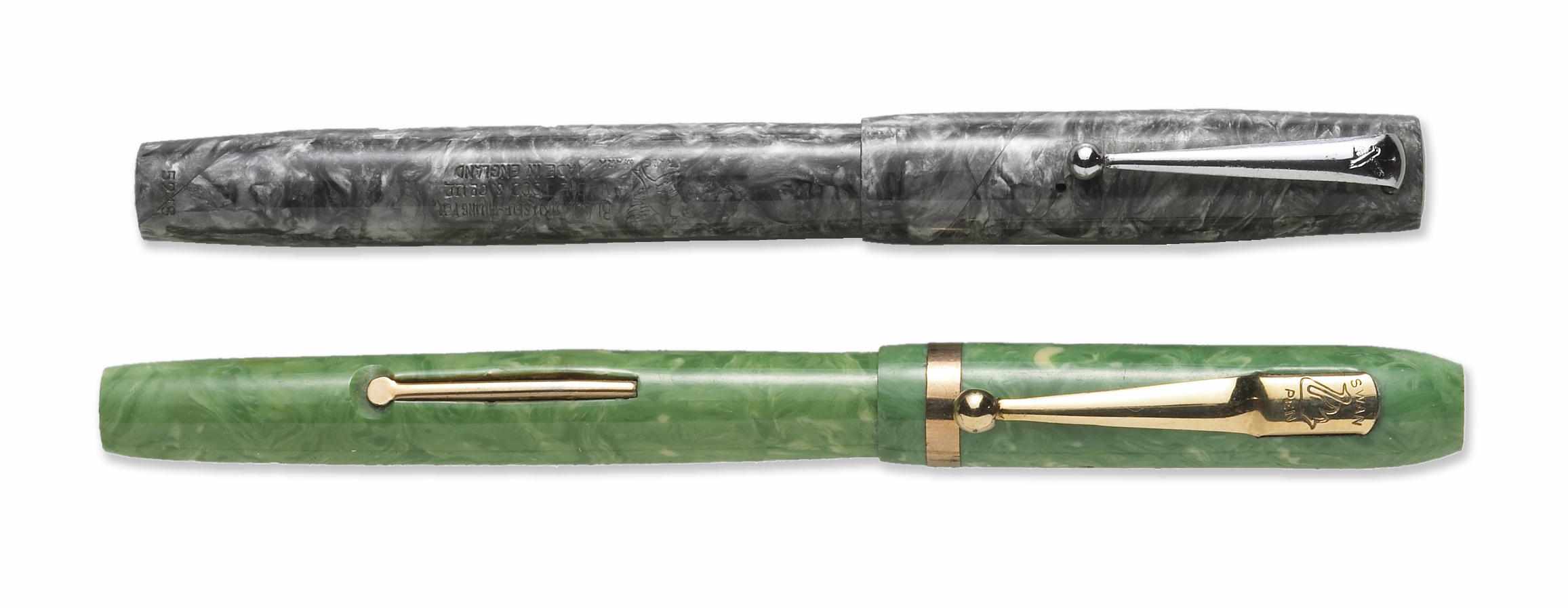 Appraisal: Lot of Swan Fountain Pens Light green marbled celluloid lever