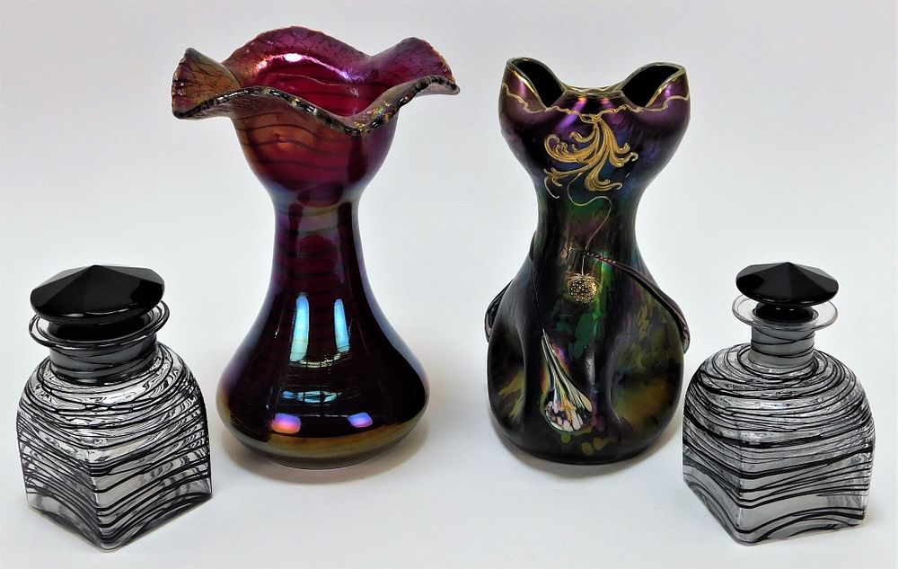 Appraisal: PC Bohemian Czech Oil Slick Art Glass Group Bohemia Early