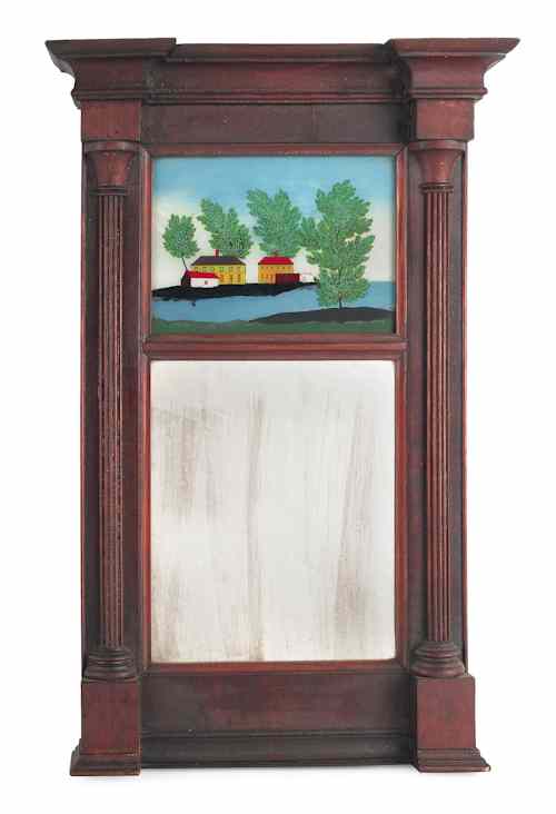 Appraisal: Federal mahogany mirror ca with reverse painted landscape with houses