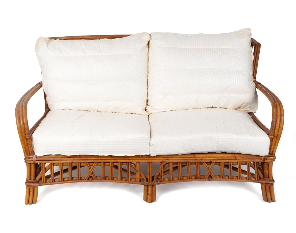 Appraisal: A Contemporary Rattan Settee A Contemporary Rattan Settee Height x