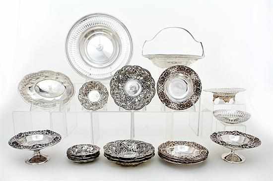 Appraisal: Whiting sterling reticulated bowls dishes compotes and basket New York