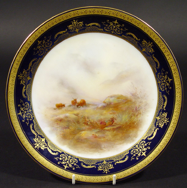 Appraisal: Royal Worcester china plate hand painted with Highland cattle by