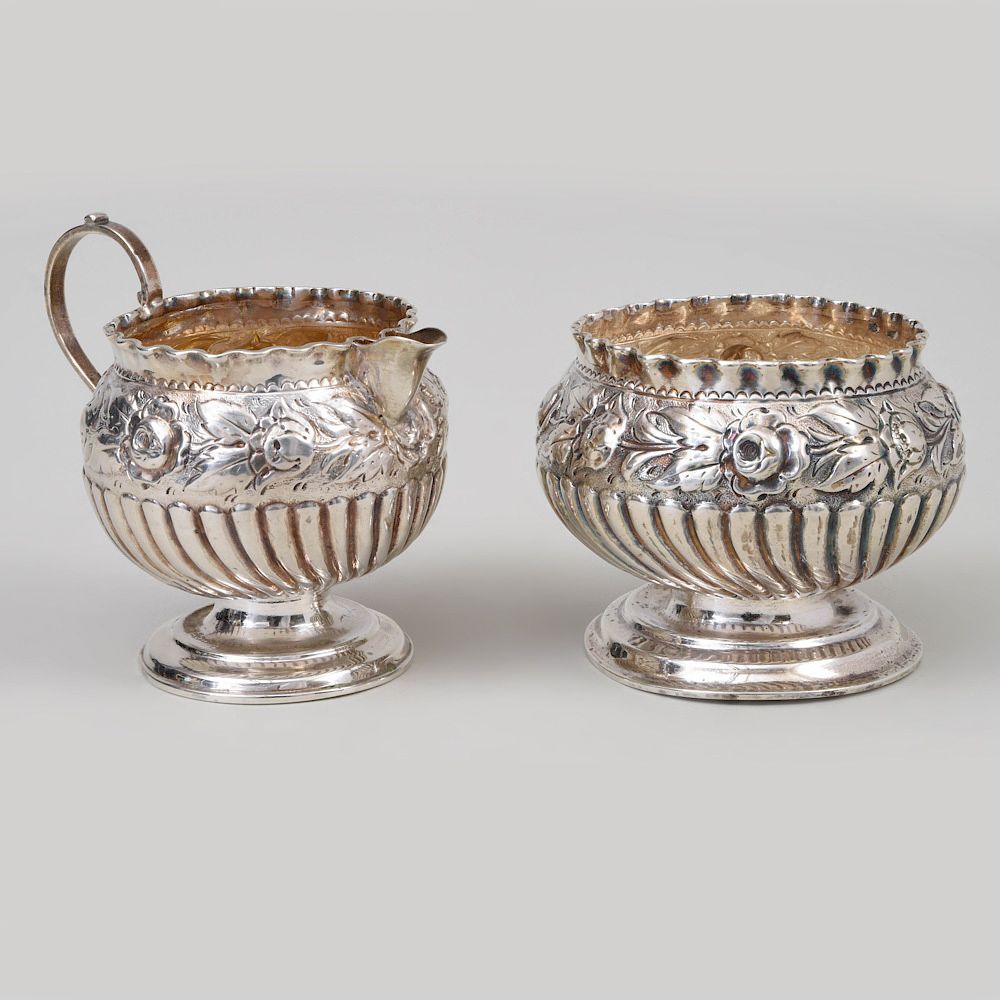 Appraisal: Victorian Silver Cream Jug and Sugar Bowl Set Marked Birmingham