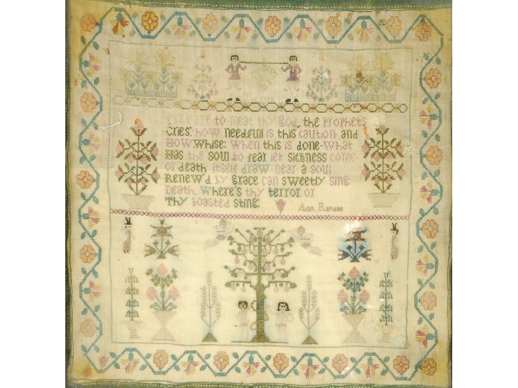 Appraisal: AN EARLY TH CENTURY NEEDLEWORK SAMPLER by ANN RANDALL no