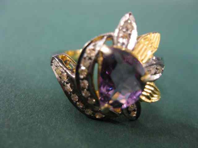 Appraisal: Amethyst Diamond Ring rich gem in floral setting in k