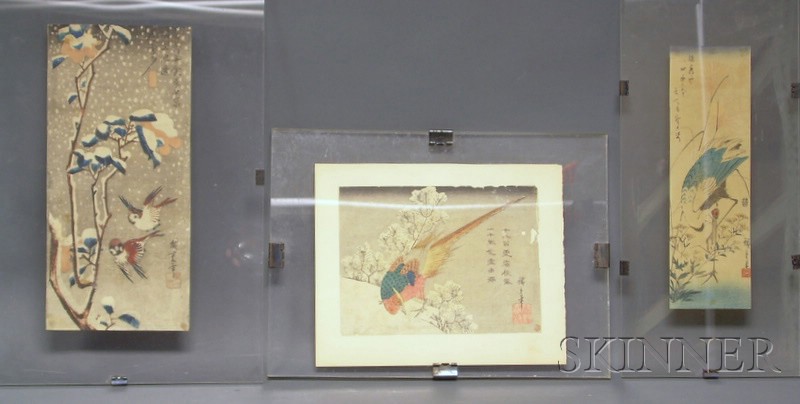 Appraisal: Three Bird Prints by Hiroshige kacho-e Pheasant on Snowy Cliff