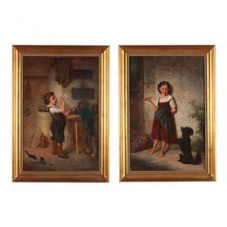 Appraisal: Pair of German Genre Paintings th Century both oil on