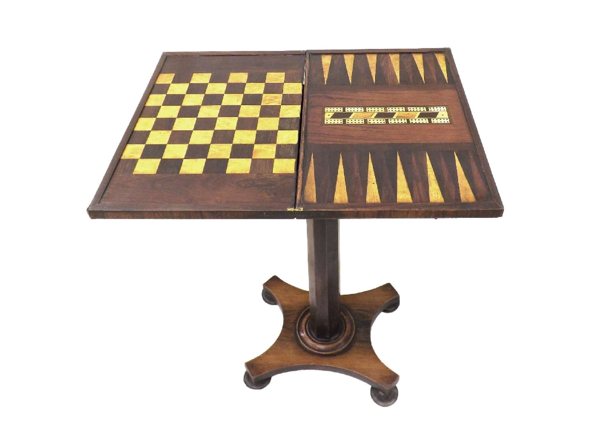 Appraisal: Attractive William IV rosewood foldover games table the hinged top