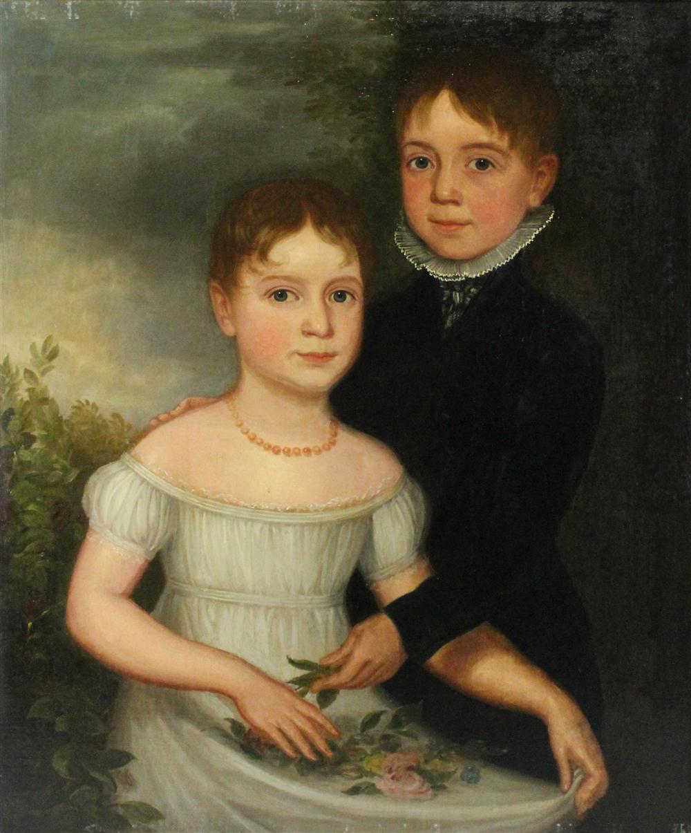 Appraisal: AMERICAN SCHOOL TH CENTURY BROTHER AND SISTER Oil on canvas