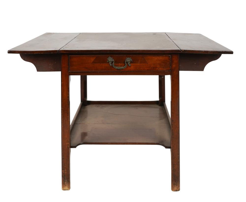 Appraisal: MAHOGANY DROP LEAF TABLEthe hinged top over one drawer inches