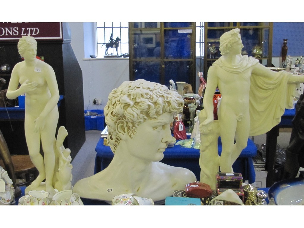 Appraisal: Pair of modern classical style figures and a bust