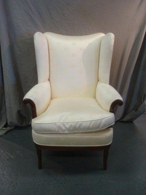 Appraisal: Yellow Upholstered Midcentury Wing Chair with Wood Legs Circa From