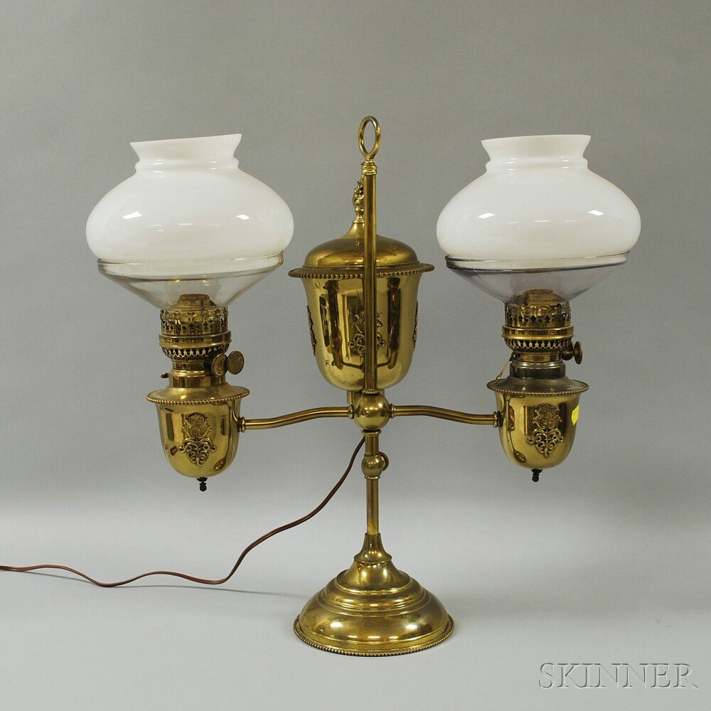 Appraisal: Edward Miller Co Duplex Brass Adjustable Double Student Lamp late