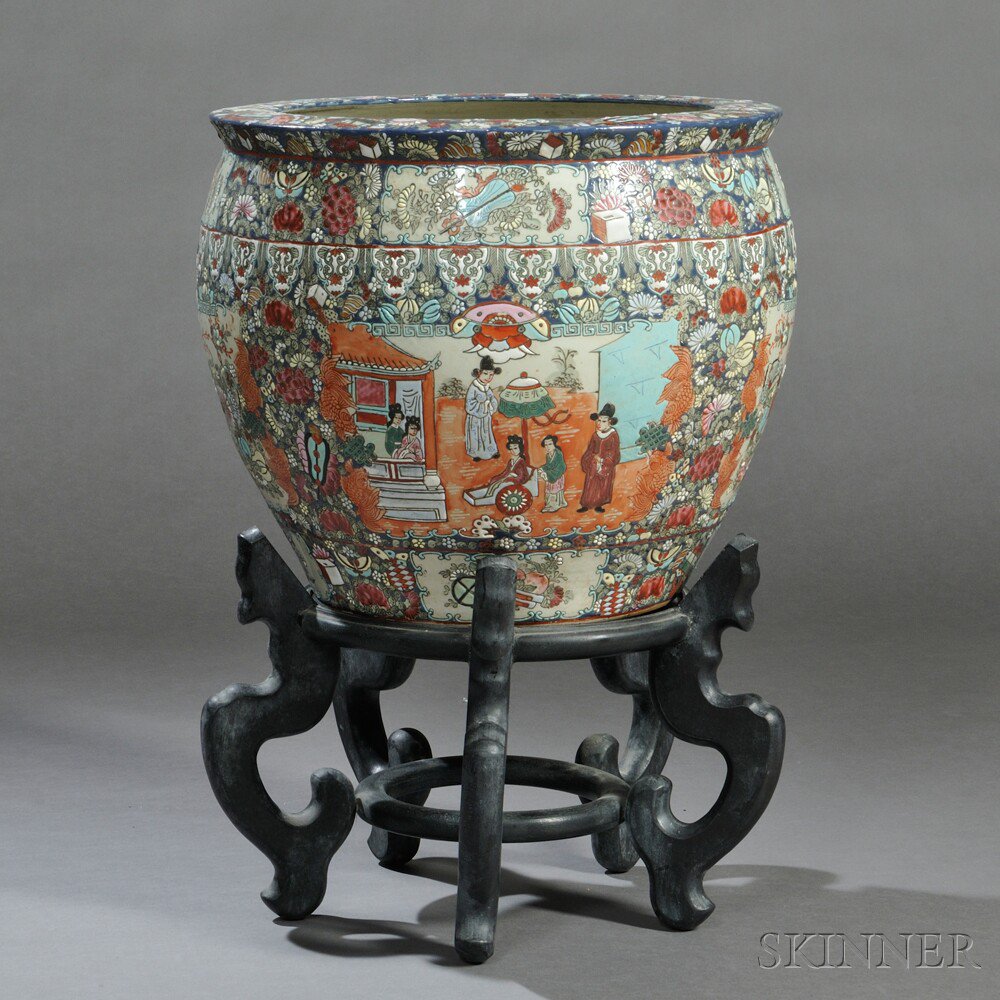 Appraisal: Polychrome Jardiniere China the exterior with figural and floral reserves