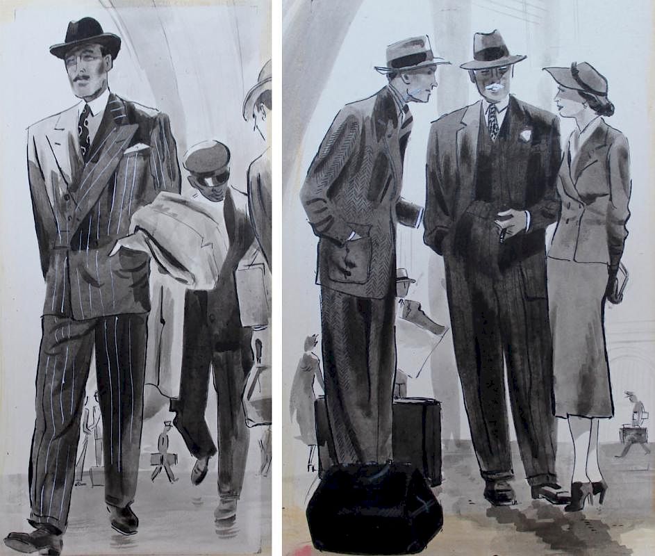 Appraisal: William A Van Duzer American Gray Flannel Suits drawings in