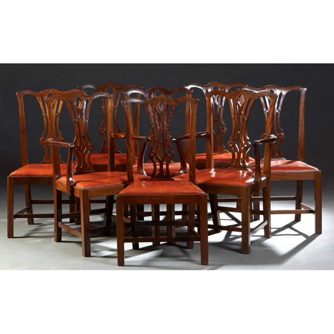 Appraisal: Set of Eight Carved Mahogany Chippendale Style Dining Chairs th