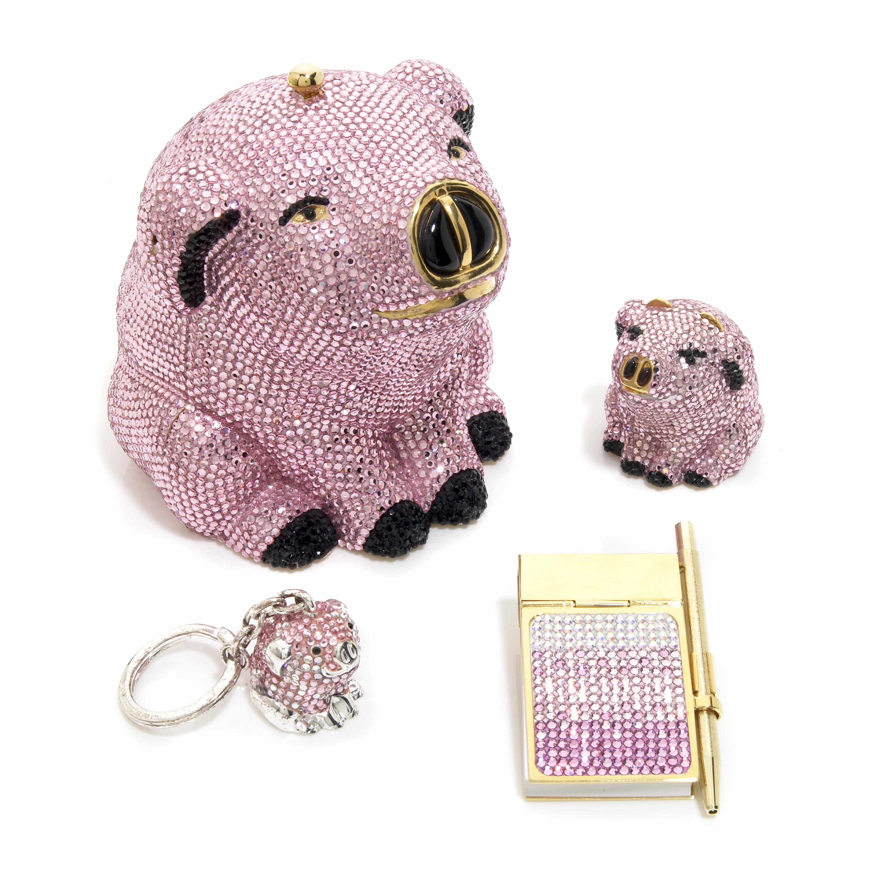 Appraisal: A pink and black crystal pig minaudiere with matching pillbox