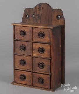 Appraisal: Pine and walnut hanging spice cabinet late th c ''