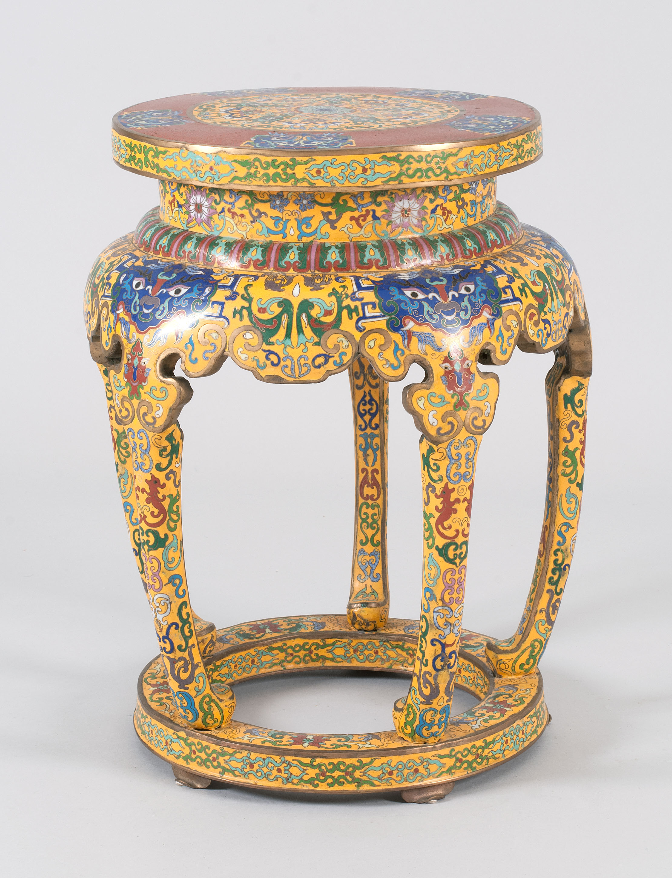 Appraisal: CLOISONN ENAMEL GARDEN SEAT th CenturyWith mask and floral design