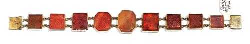 Appraisal: CARNELIAN AND GOLD BRACELET Iran ca Yellow gold Decorative bracelet