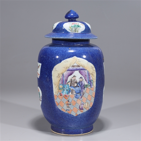 Appraisal: Chinese enameled porcelain covered jar with scholars and scholars' objects