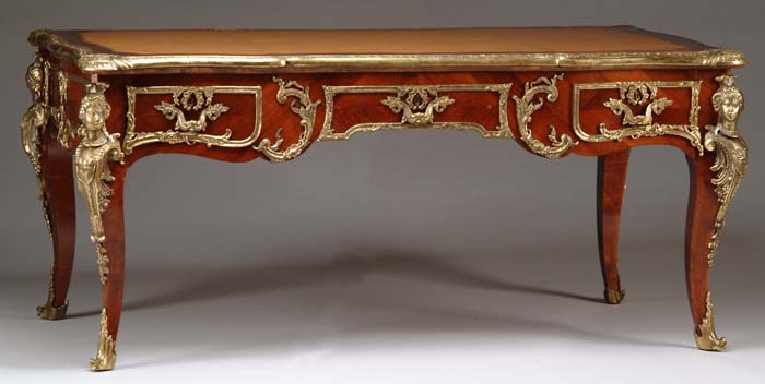 Appraisal: LOUIS XV STYLE INLAID BUREAU PLAT Magnificent flat top desk