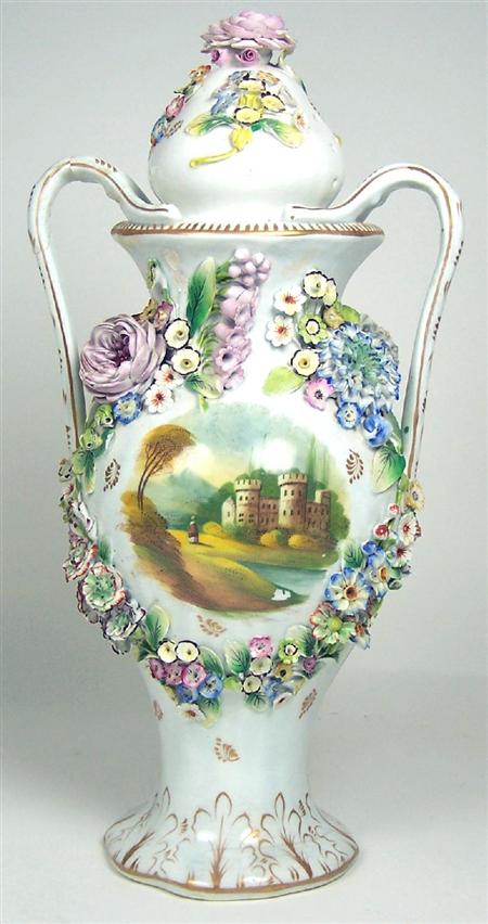 Appraisal: ENGLISH ROCOCO TWIN-HANDLED VASE AND COVER TH CENTURY with rose