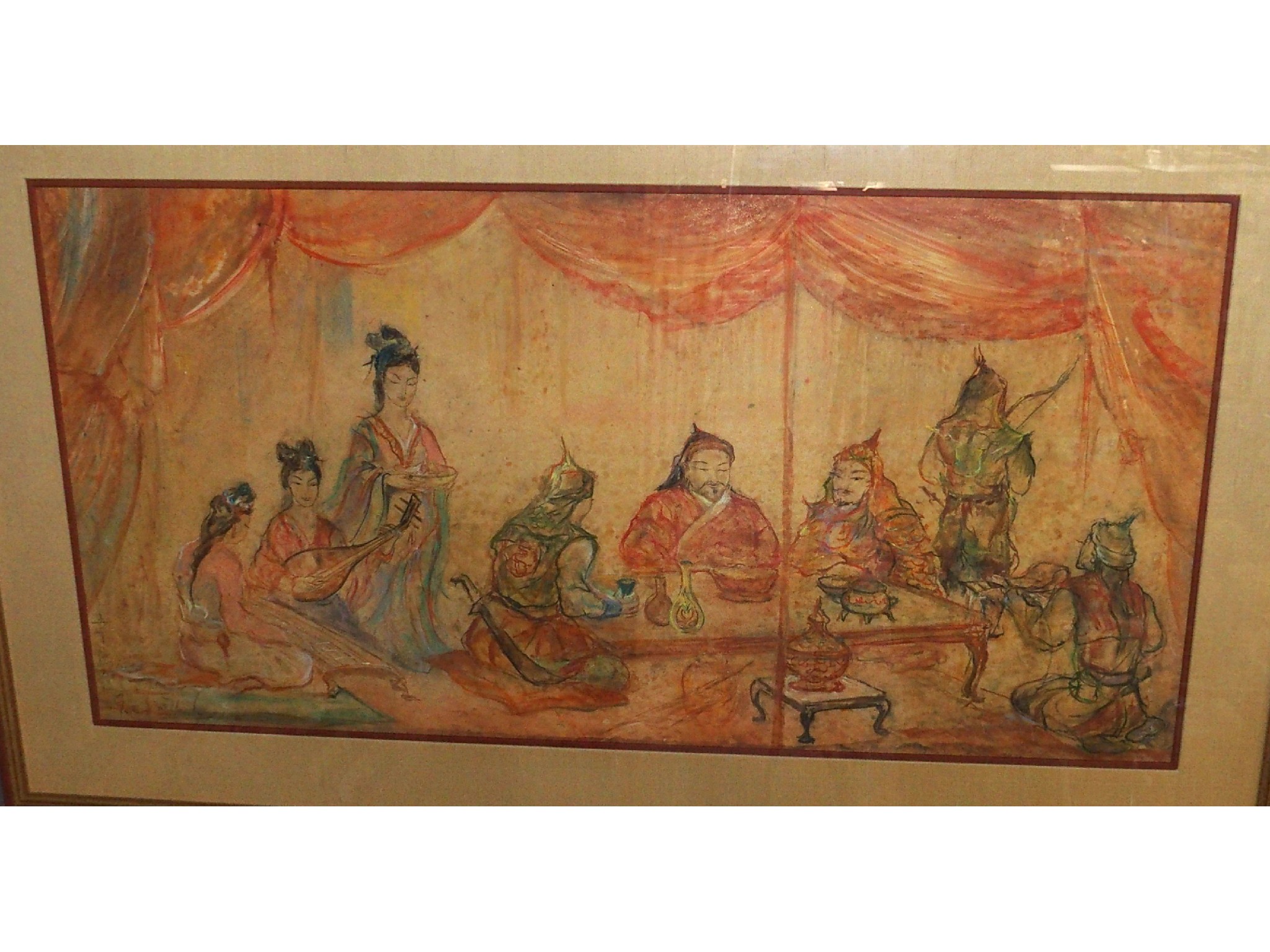 Appraisal: GERARD D HENDERSON Oriental gathering signed mixed media